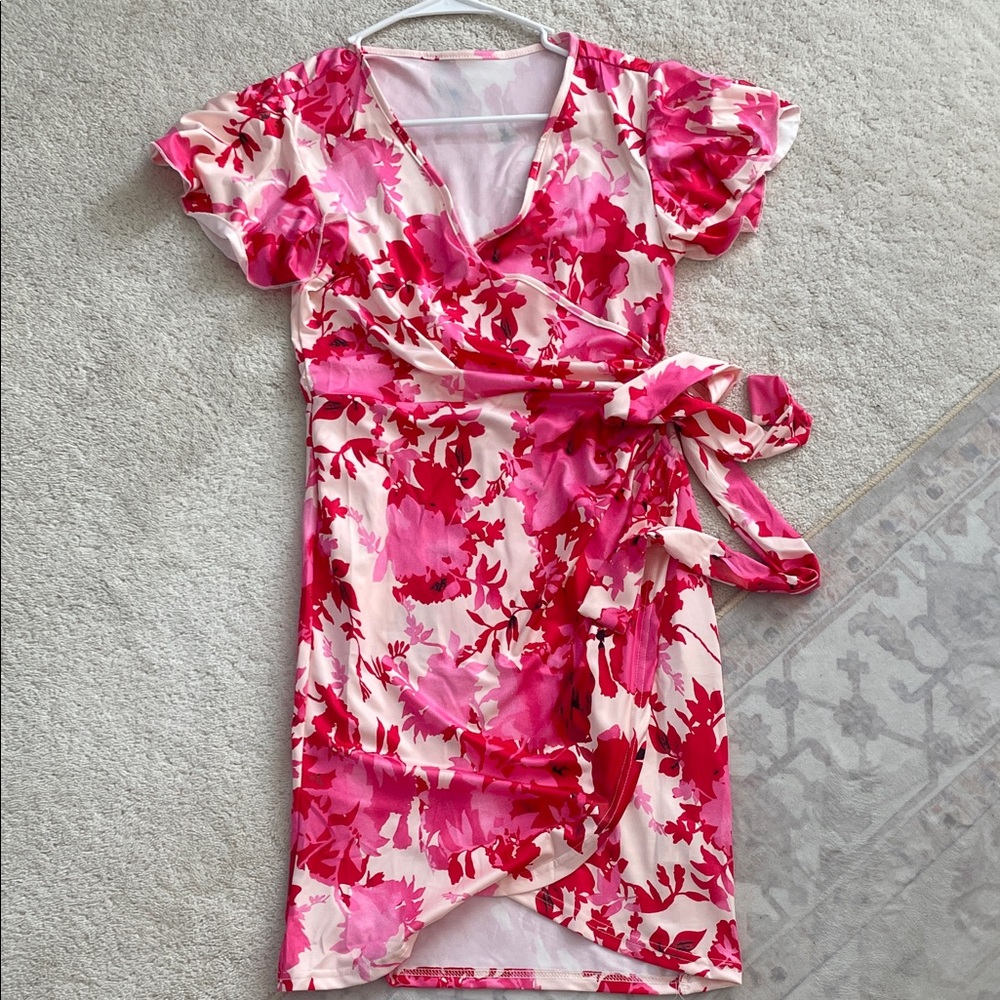 Floral Pink Wrap Dress